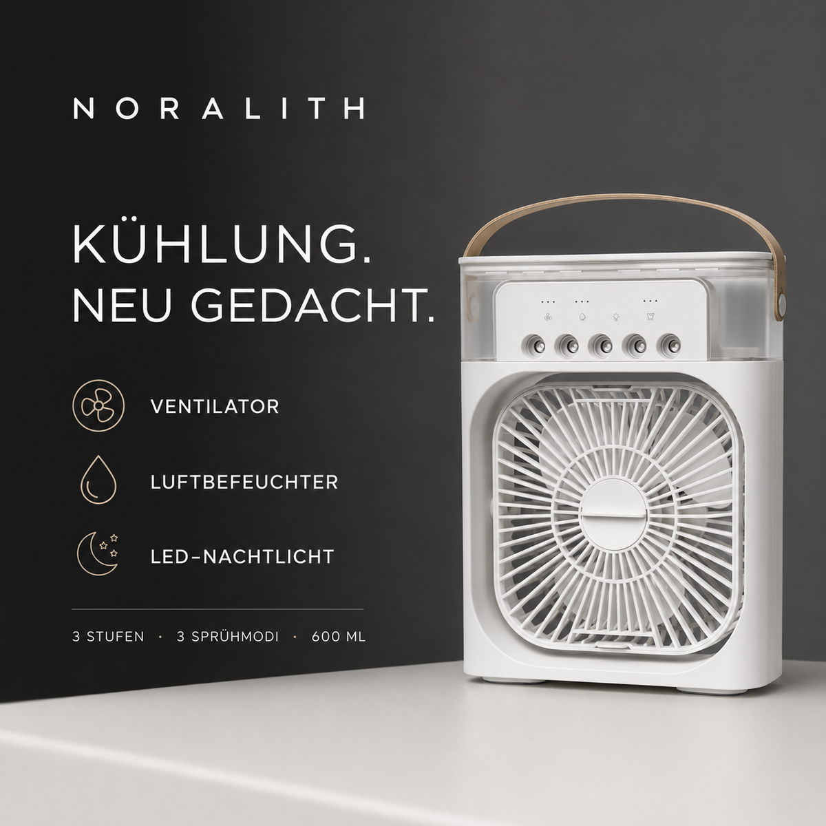 3-in-1 Mini Luftkühler mit Luftbefeuchter & LED-Nachtlicht