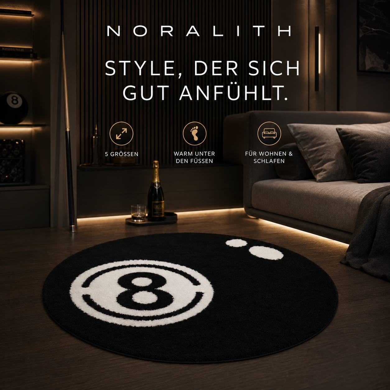 8-Ball Billard-Teppich – Rutschfeste Bettvorleger & Wohnzimmermatte