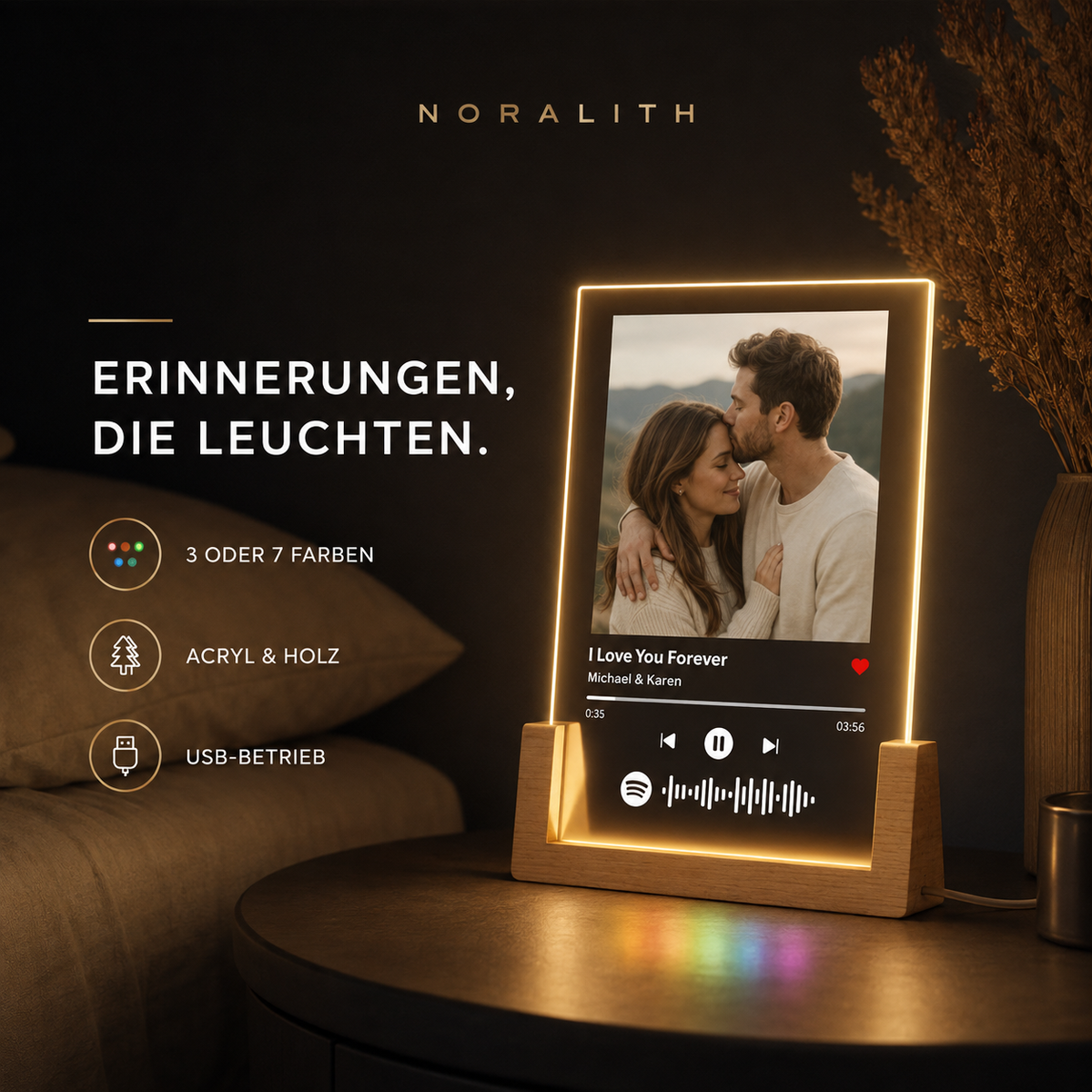 Personalisierte Musik-Plakette mit Foto & LED-Licht