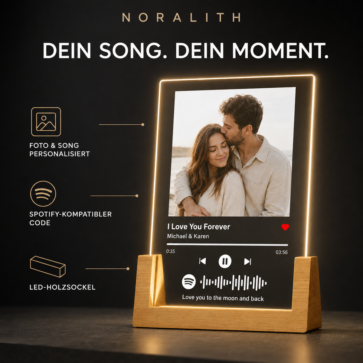 Personalisierte Musik-Plakette mit Foto & LED-Licht
