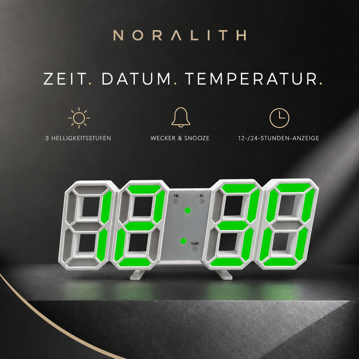 3D LED Wanduhr – Digitaler Wecker mit Kalender & Temperaturanzeige