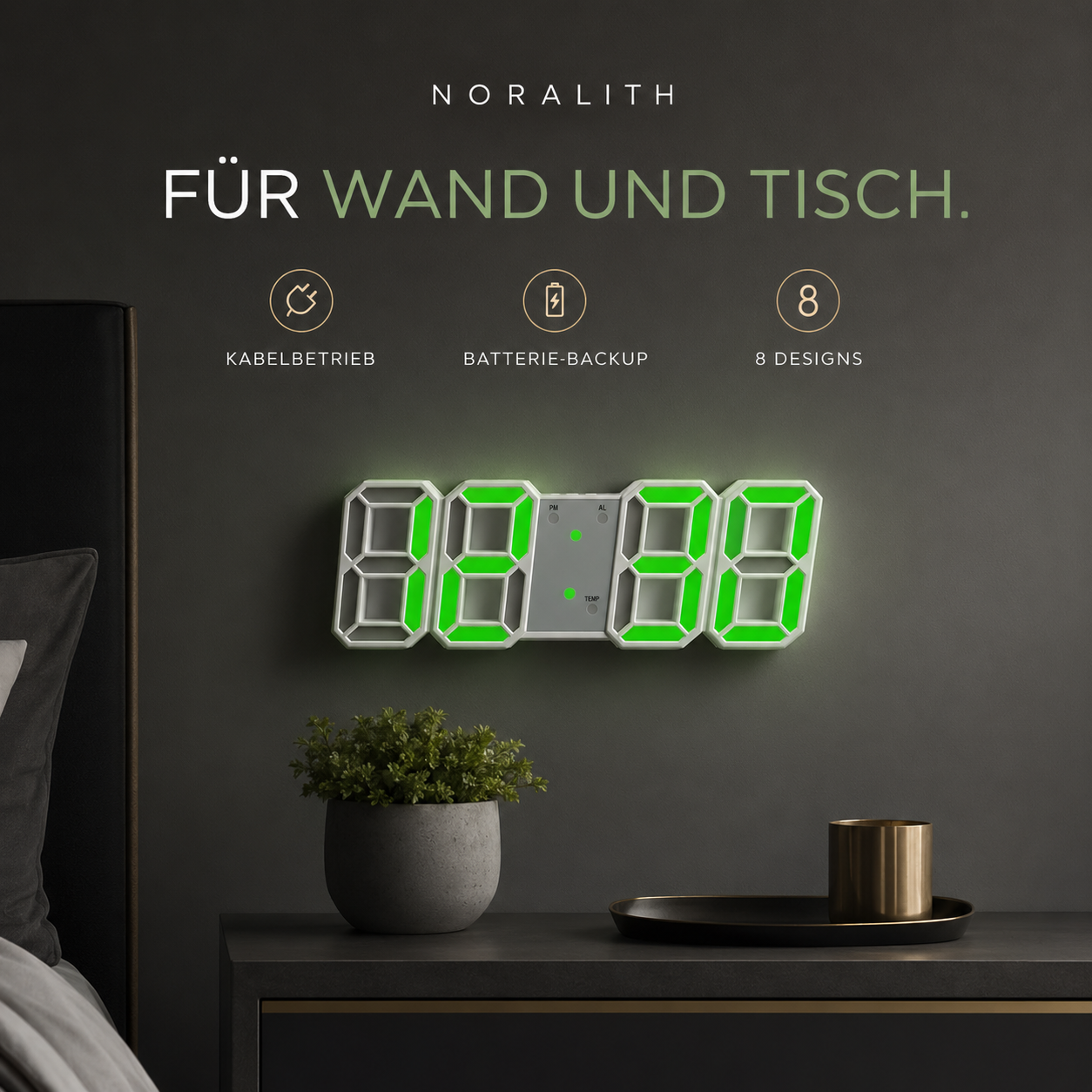 3D LED Wanduhr – Digitaler Wecker mit Kalender & Temperaturanzeige