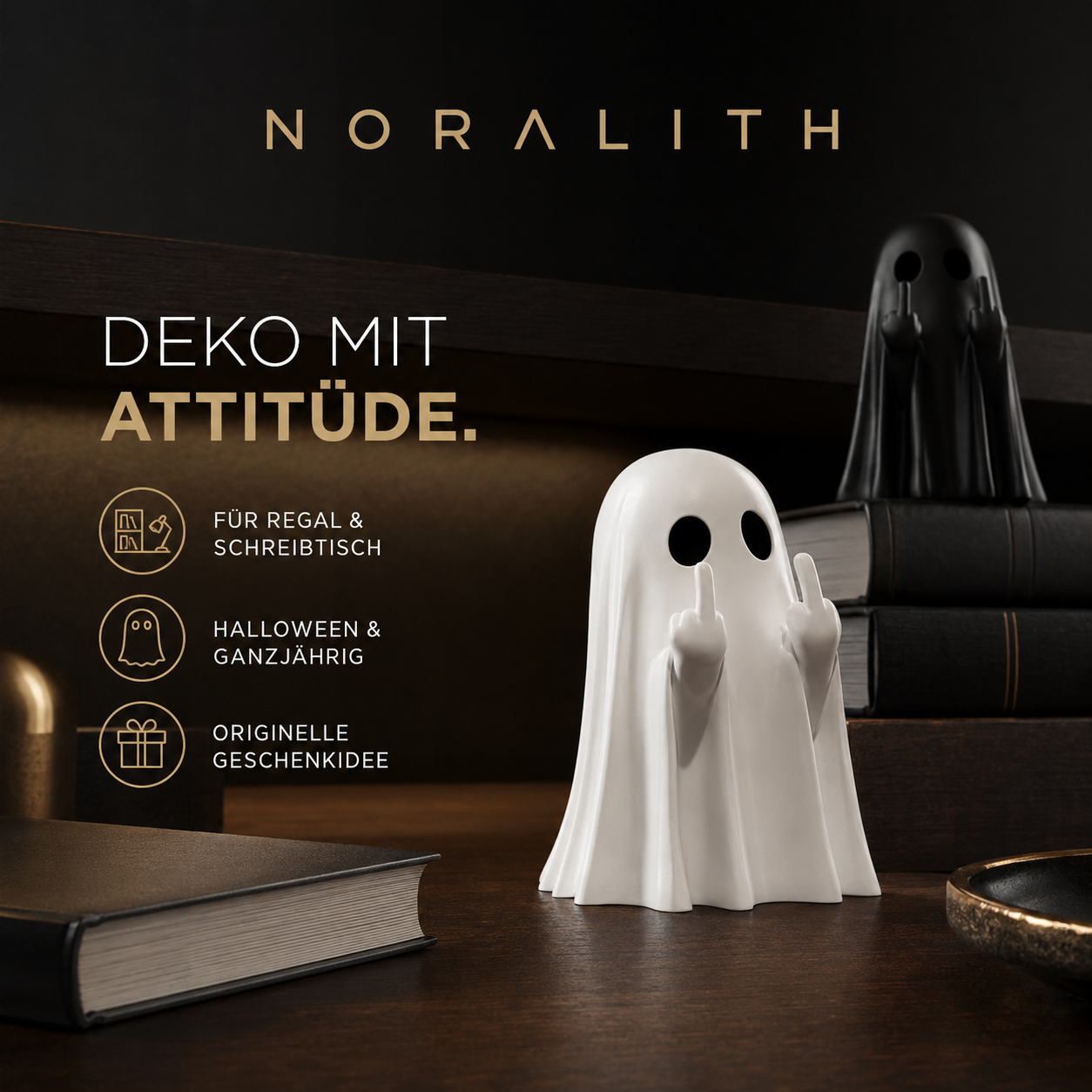 Lustige Geist-Figur mit Stinkefinger – Halloween-Deko