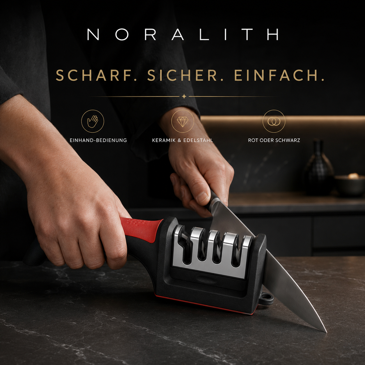 Messerschärfer 3-in-1 – Schleifstein aus Keramik & Edelstahl