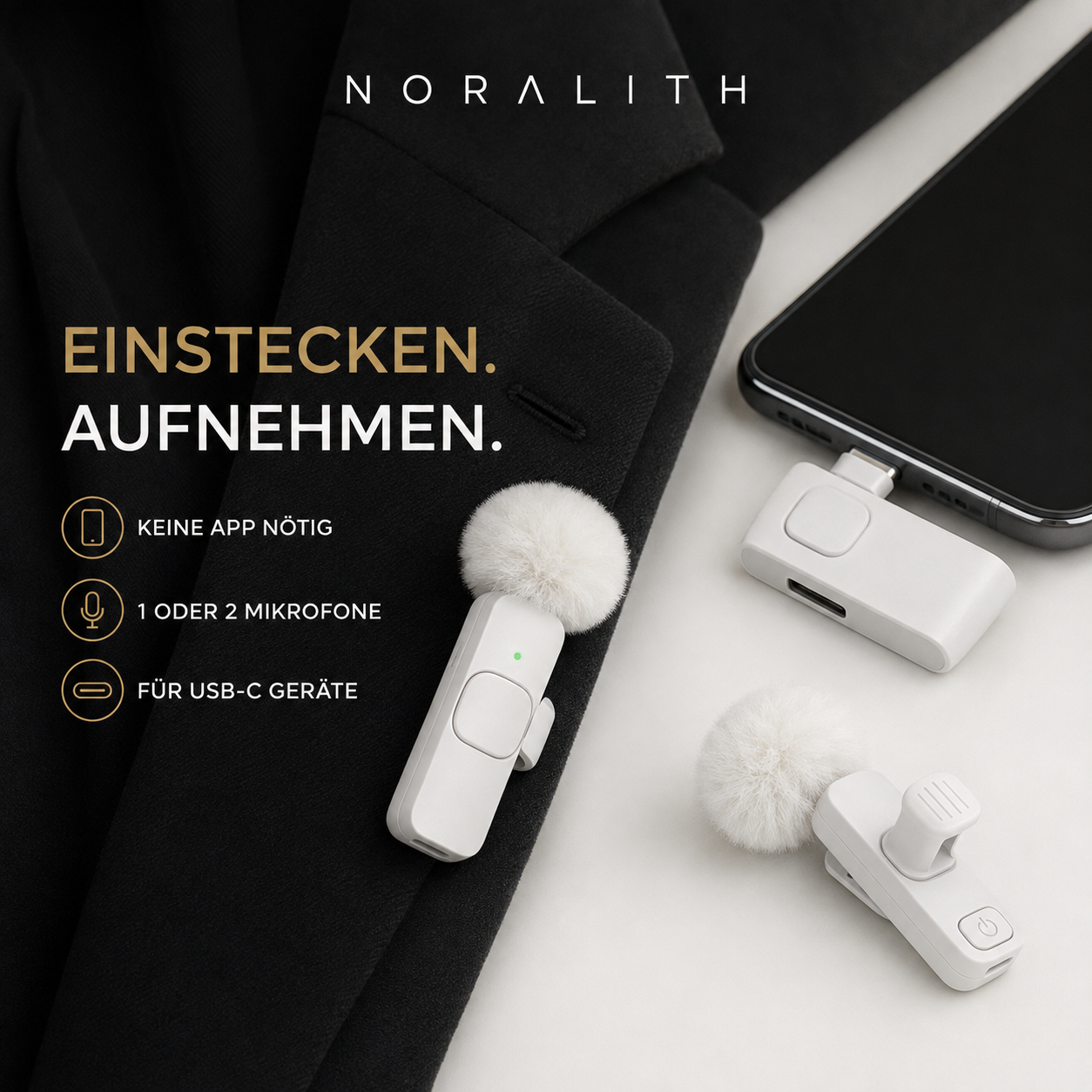 Kabelloses Lavalier-Mikrofon USB-C – Ansteckmikrofon für Smartphone & Tablet