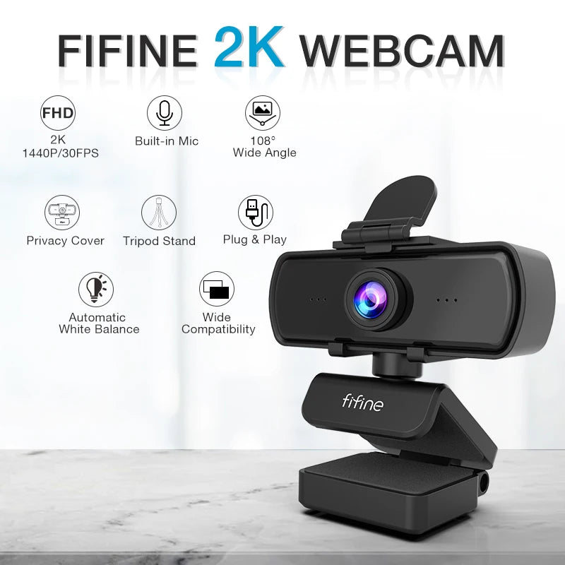 FIFINE K420 Full HD Webcam 1440p – Mit Mikrofon & Stativ