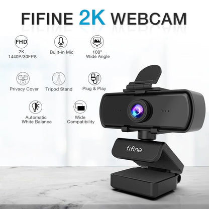 FIFINE K420 Full HD Webcam 1440p – Mit Mikrofon & Stativ