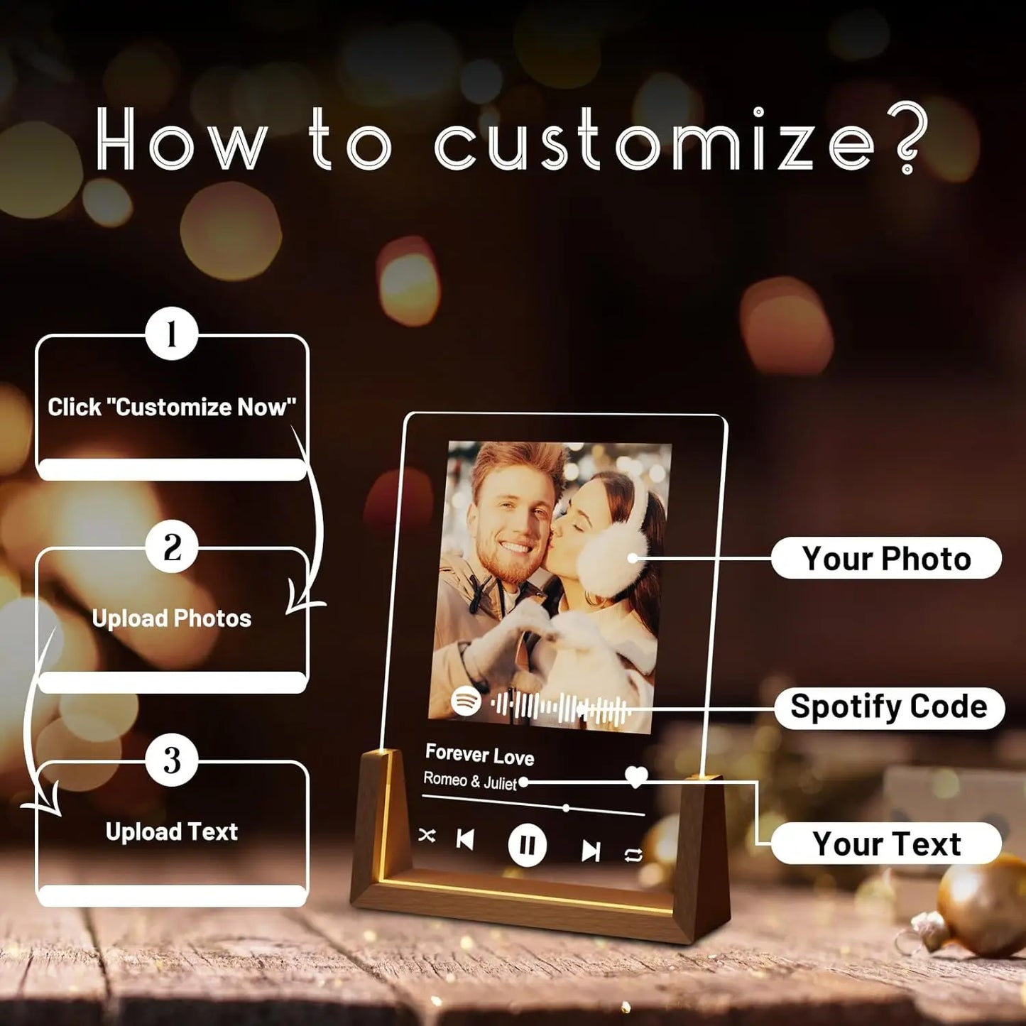 Personalisierte Musik-Plakette mit Foto & LED-Licht