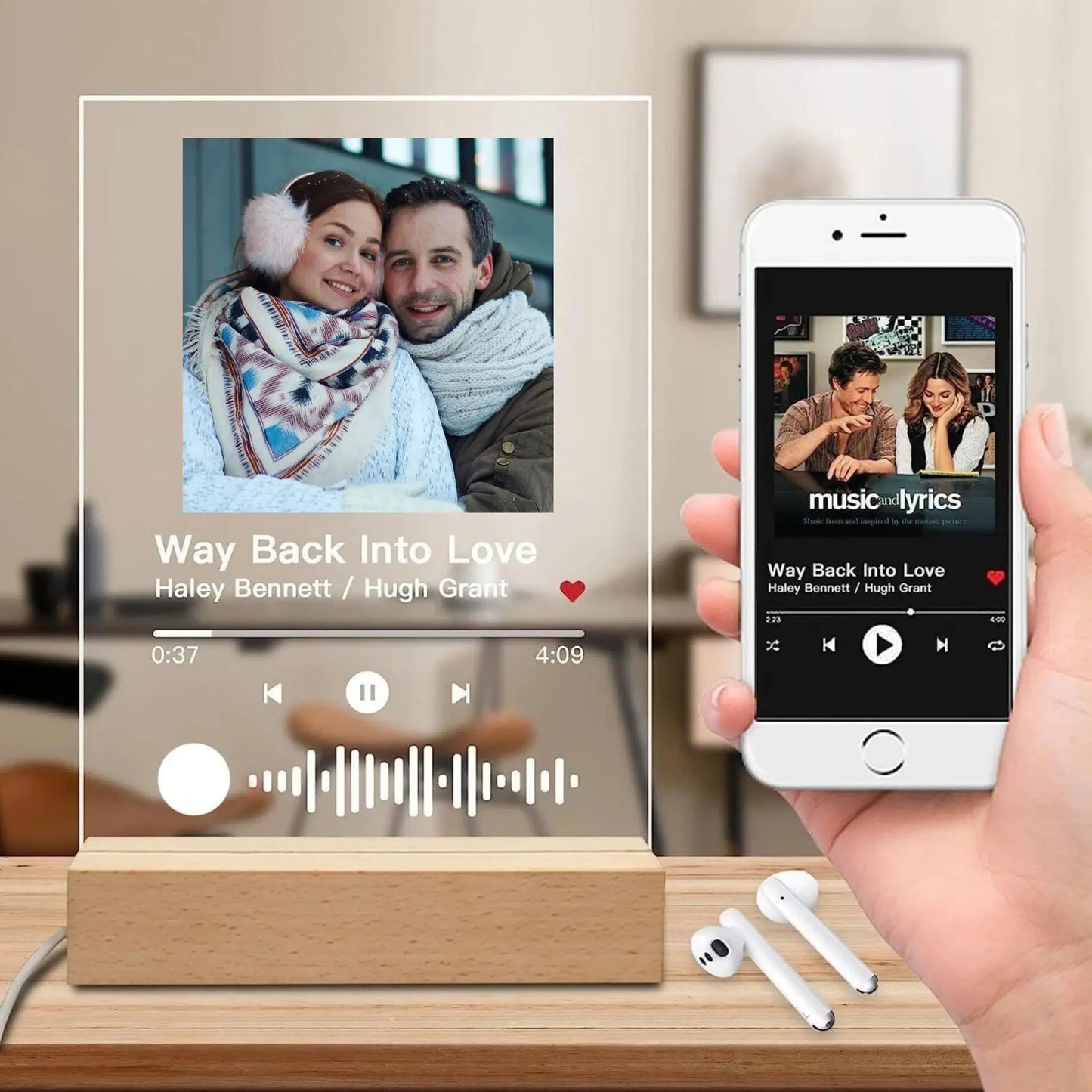 Personalisierte Musik-Plakette mit Foto & LED-Licht